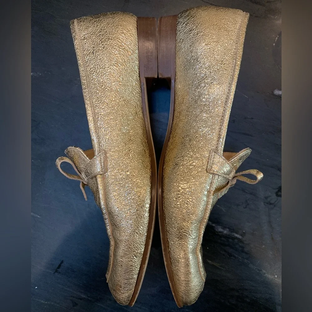 J. Crew Gold Leather Loafers ladies 9.5 - Picture 3 of 7